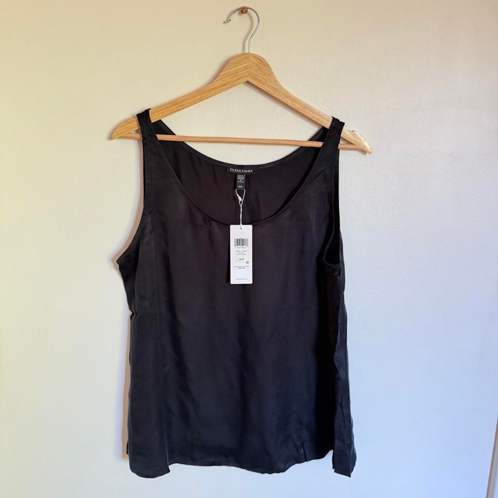 Eileen Fisher black 100% silk tank top medium